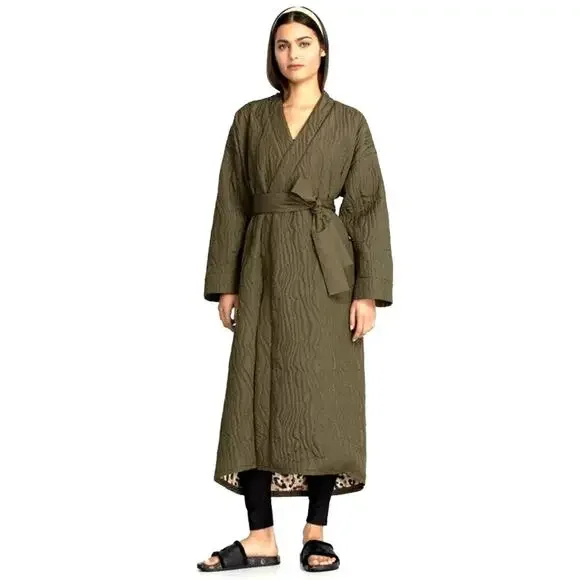 *Damaged* Calme Johnny Was Ava Quilted Wrap Belted Robe Coat Green Size XS *Flaw - Picture 13 of 16
